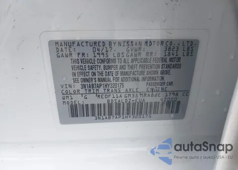 2017 Nissan Sentra Sv z USA, uszkodzony, nr VIN 3N1AB7AP1HY320175